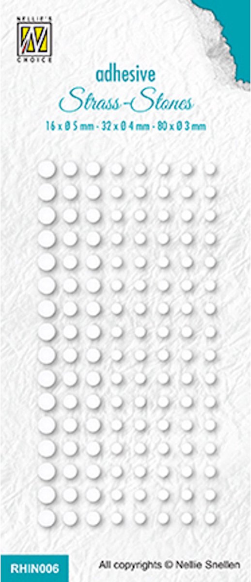 RHIN006 - Nellie Snellen rhinestones - Set 6 white colorless - zelfklevende strass steentjes wit transparant - 3,4,5 mm - 128 pcs